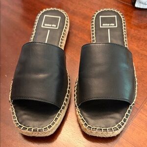 Dolce Vita Black Leather Espadrille Slide Sandals